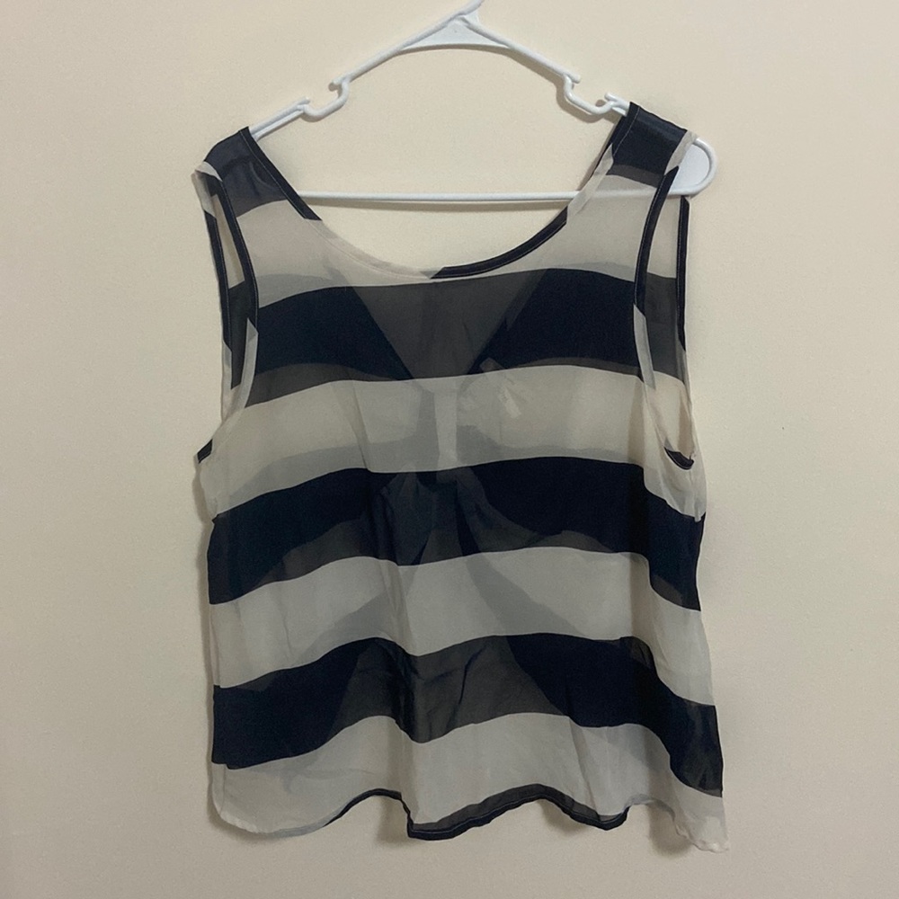 See through striped open back tank top